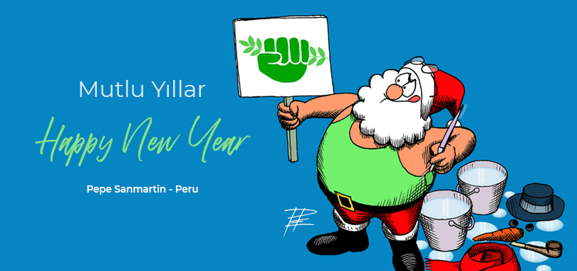 Uluslararası karikatür sanatçılarından gelen yeni yıl tebrikleri.