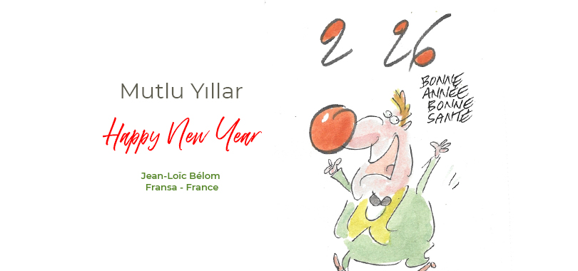 Uluslararası karikatür sanatçılarından gelen yeni yıl tebrikleri.